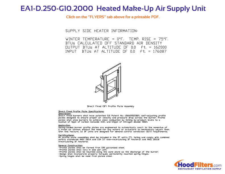 Heated Make-Up Air Supply Fan Unit (2000 CFM, 3 ph)